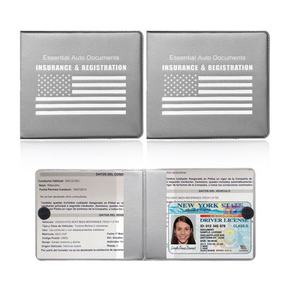Picture of Ziciner Car Registration Insurance Holder, 2Pack Essential Auto Card Document Glove Box Organizer with Velcro Closure, Vehicle Interior Accessories Perfect for Most Car, Truck, SUV (Gray/White Flag)