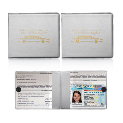 Picture of Ziciner Car Registration Insurance Holder, 2Pack Essential Auto Card Document Glove Box Organizer with Velcro Closure, Vehicle Interior Accessories Perfect for Most Car, Truck, SUV (Gray/Gold Words)