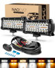 Picture of NAOEVO 7 Inch LED Light Bar, White Amber Offroad Fog/Driving Lights LED Pods with Strobe/Memory Function, 2 Leads Wiring Harness Included, LED Work Lights for Truck Boat ATV UTV, 2-Pack (6 Modes)