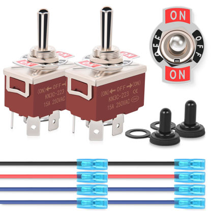 Picture of Nilight 4Pin Reverse Polarity Toggle Switch 2PCS 12V Momentary Rocker Switch 30A On Off On DPDT 3 Position Waterproof Boot Cap Jack Motor Switch Control w/14 Gauge Wires, 2 Years Warranty