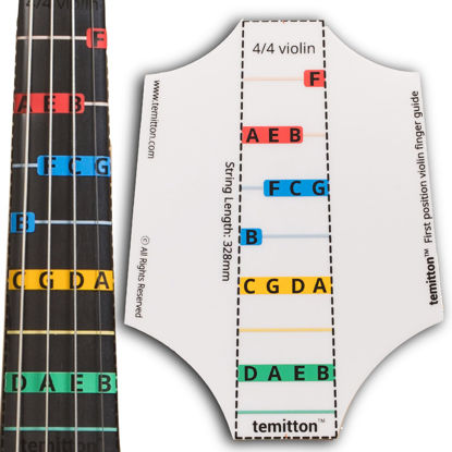 Picture of Non-Adhesive Violin Finger Guide for Adult/Kids Beginner, Static Cling Sheet, Fingerboard Stickers, Notes practice tape (Type B_Note Names, 4/4 full size)
