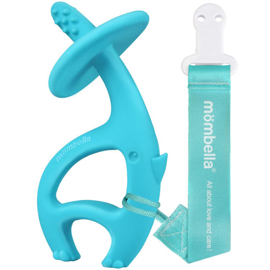Picture of Baby Teething Toys for Babies 3-12 Months with Attachment to Clip, Mombella Elephant Baby Teether Toys 6 Month Old, Soft Silicone Infant Chew Toy 9 Months Teething Relief, Ideal Newborn Gifts, Blue
