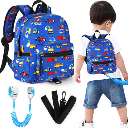 Picture of Accmor Toddler Backpack with Leash, Baby Backpacks with Anti Lost Wrist Link, Cute Mini Kids Backpack Leash Walking Harness for Travel, Keep Child Close Rope Tether Rein for Boys Girls (Excavator)