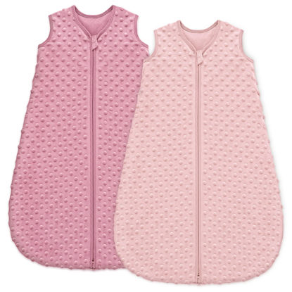 Picture of Unnivoll Fleece Baby Sleep Sack 6-12 Months with Plush Dots 1.5 Tog Baby Wearable Blanket with 2-Way Zipper Warm Sleeping Sack for Toddler Infant Newborn - Medium, Pink