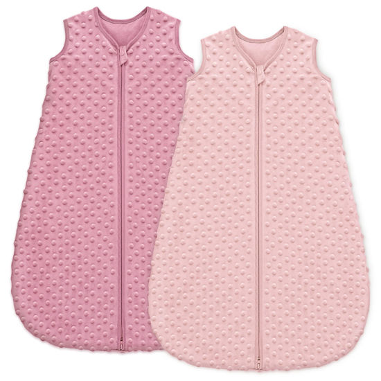 Picture of Unnivoll Fleece Baby Sleep Sack 12-18 Months with Plush Dots 1.5 Tog Baby Wearable Blanket with 2-Way Zipper Warm Sleeping Sack for Toddler Infant - Large, Pink