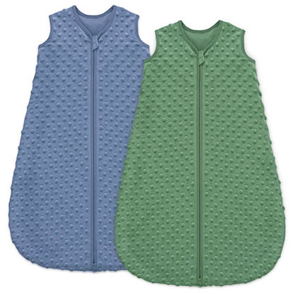 Picture of Unnivoll Fleece Baby Sleep Sack 12-18 Months with Plush Dots 1.5 Tog Baby Wearable Blanket with 2-Way Zipper Warm Sleeping Sack for Toddler Infant - Large, Blue&Green