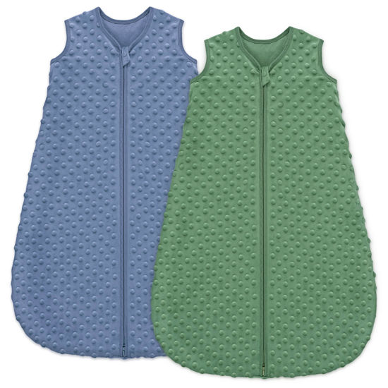 Picture of Unnivoll Fleece Baby Sleep Sack 12-18 Months with Plush Dots 1.5 Tog Baby Wearable Blanket with 2-Way Zipper Warm Sleeping Sack for Toddler Infant - Large, Blue&Green