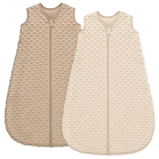 Picture of Unnivoll Fleece Baby Sleep Sack 12-18 Months with Plush Dots 1.5 Tog Baby Wearable Blanket with 2-Way Zipper Warm Sleeping Sack for Toddler Infant - Large, Coffee