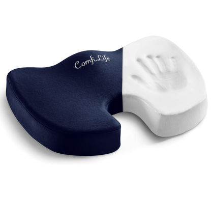 Picture of ComfiLife Premium Comfort Seat Cushion - Non-Slip Orthopedic 100% Memory Foam Coccyx Cushion for Tailbone Pain - Cushion for Office Chair Car Seat - Back Pain & Sciatica Relief (Navy)