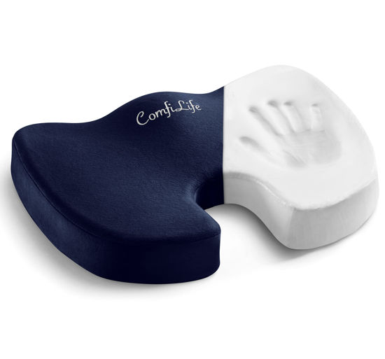 Picture of ComfiLife Premium Comfort Seat Cushion - Non-Slip Orthopedic 100% Memory Foam Coccyx Cushion for Tailbone Pain - Cushion for Office Chair Car Seat - Back Pain & Sciatica Relief (Navy)