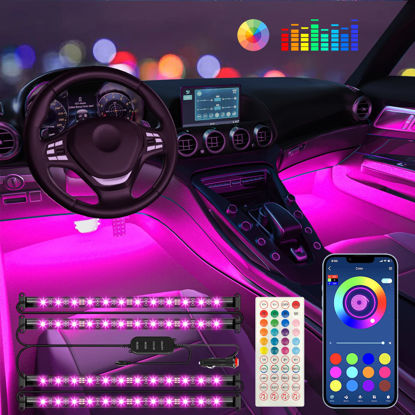 Picture of Interior Car Lights Keepsmile Car Accessories APP Control with Remote Music Sync Color Change RGB Under Dash Car Lighting with Charger 12V LED Lights Running Board Lights