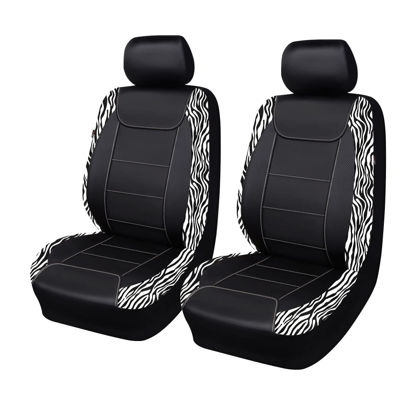 Picture of Flying Banner car seat Covers Protects Zebra Printing Faux Leather Carbon Fiber Front Pair Carbon Fibre