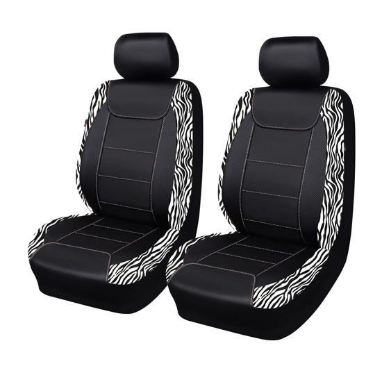 Picture of Flying Banner car seat Covers Protects Zebra Printing Faux Leather Carbon Fiber Front Pair Carbon Fibre