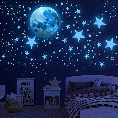 Picture of 1138Pcs Glow in The Dark Stars, Glow in The Dark Moon for Ceiling Planets Space Wall Stickers Solar System Galaxy Wall Decals for Kids Boys Bedroom Living Room Decoration -Blue