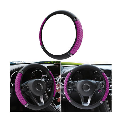 Picture of Bling Soft Leather Steering Wheel Cover, 15 Inch Colorful Rhinestones Auto Elastic Steering Wheel Protector, Sparkly Crystal Diamond for Women Girls, Car Accessories for Most Cars (Purple)