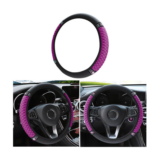 Picture of Bling Soft Leather Steering Wheel Cover, 15 Inch Colorful Rhinestones Auto Elastic Steering Wheel Protector, Sparkly Crystal Diamond for Women Girls, Car Accessories for Most Cars (Purple)