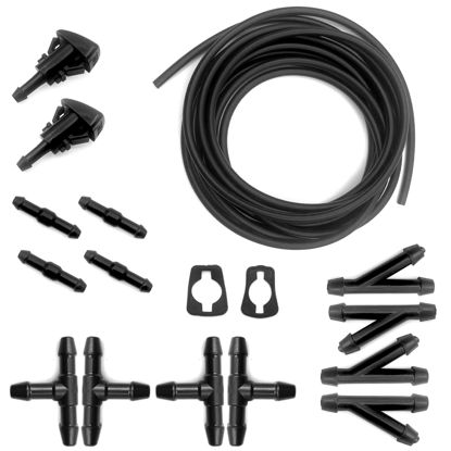 Picture of Windshield Washer Hose Kit, 5M Washer Fluid Hose+12 Pcs Hose Connectors+2 Fan Nozzles+2 Rubber Gaskets, Connect Car Water Pump and Nozzles, Suitable for Most Car Windshield Washer Tubing