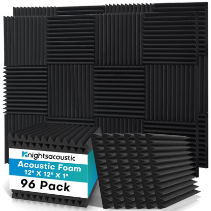 Picture of Knightsacoustic 96 Pack Sound Proof Foam Panels for Walls, 1 X 12 X 12 Inches Acoustic Foam Panels, High Density Acoustic Panels Sound Absorbing, Black Noise Cancelling Studio Wedges
