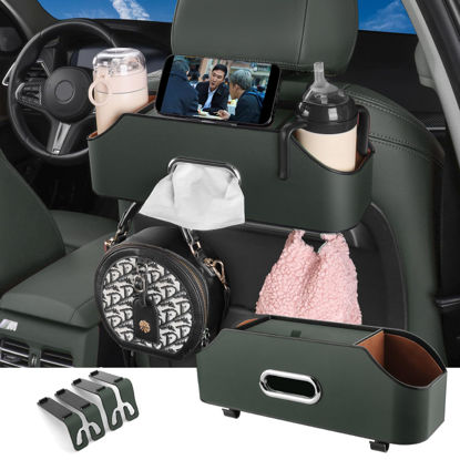 Picture of HOLDCY Car Back Seat Organizer with 2 Drink Cup Holder - Tissue Box and Storage Box Hook - Multi-Functional Storage - Great for Kids and Travel (Green)