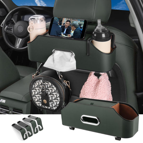 Picture of HOLDCY Car Back Seat Organizer with 2 Drink Cup Holder - Tissue Box and Storage Box Hook - Multi-Functional Storage - Great for Kids and Travel (Green)