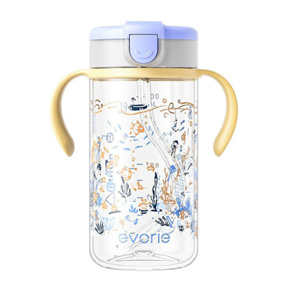 Picture of Evorie Tritan Toddler Sippy Cup with Silicone Straw, Spill-Proof Straw Water Bottle for Kids 1-2 Years Old, 10 oz, Removable Handles, Ideal for School