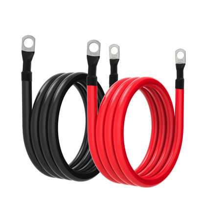 Picture of 4 AWG Battery Cable 4AWG Gauge Pure Copper Battery Inverter Cables with 3/8 in Lugs Both Ends Power Inverter Wire Set for Automotive Solar Marine Boat RV Car Motorcycle Red and Black (6ft)