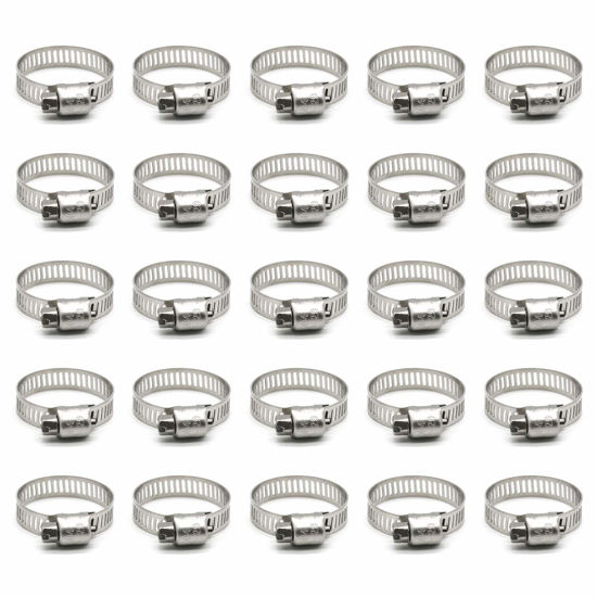 Picture of ZIPCCI Hose Clamp, 1 Inch Stainless Steel Worm Gear fuel line hose clamps, 19-29mm (25pack)