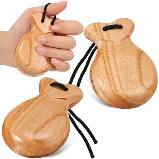 Picture of Motionchic 2 Pack Spanish Castanets Flamenco Castanets with String Traditional Wood Hand Percussion Castanets for Adults Kids Music Instrument Spain Souvenir Gift,1 Pair(Natural)