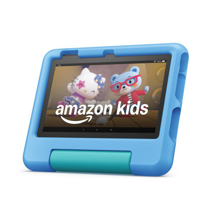 Picture of Amazon Fire 7 Kids tablet (newest model) ages 3-7. Top-selling 7" kids tablet on Amazon. Includes 6 months of ad-free and exclusive content, easy parental controls, 10-hr battery, 16 GB, Blue