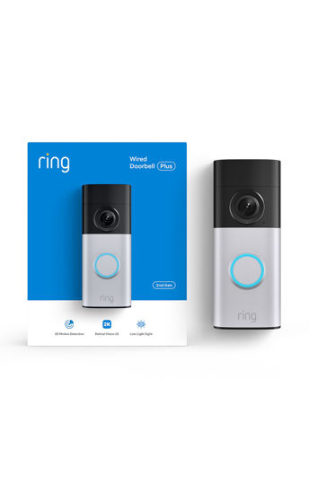 Picture of Ring Wired Doorbell Plus (newest model), Home or business security, Retinal 2K with wide-angle video, 4x Enhanced Zoom, and Low-Light Sight, Nickel Silver