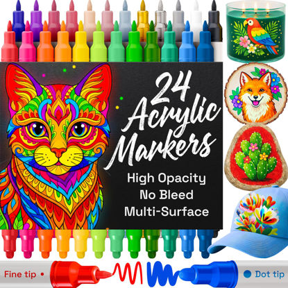 Picture of ARTISTRO 24 Acrylic Paint Markers for Rock, Fabric, Wood, Glass, Decoration - Dual-Tip Paint Pens for Coloring Books for Adults, Teens, Kids - Art and Craft Supplies Kit - Gift Idea