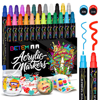 Picture of Betem 24 Colors Dual Tip Acrylic Paint Pens Markers, Premium Water-Based Acrylic Paint Markers for Fabric, Rock, Wood, Glass, Paper, Canvas, Ceramic, Fabric Paint Markers DIY Crafts Art Supplies Kit