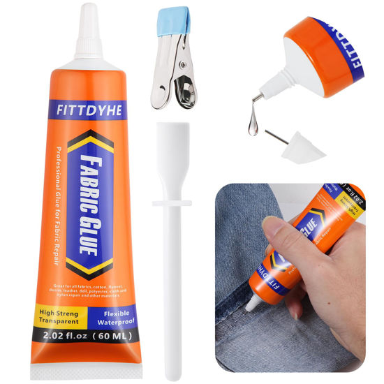 Picture of FITTDYHE Fabric Glue Permanent, 60 ML Washable Clear Clothing Glue, Super Fabric Adhesive for Rhinestones, Patches, Clothes, Denim, Leather, Polyester, Fabrics, Doll Repair, Flannel, Cotton