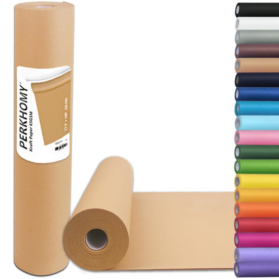 Picture of PerkHomy Brown Kraft Paper Roll 17.5" x 1,200" (100') for Valentines Gift Wrapping Bulletin Board Craft Art Bouquet Flower Packing Easel Moving Shipping Floor Poster Covering Table 70GSM 50LB