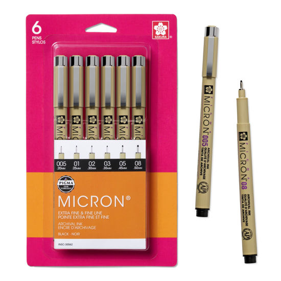 Picture of SAKURA Pigma Micron Fineliner Pens - Archival Black Ink Pens - Pens for Writing, Drawing, or Journaling - Assorted Point Sizes - 6 Pack