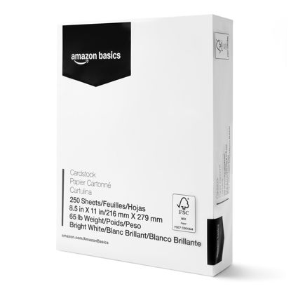 Picture of Amazon Basics Cardstock Paper, 8.5" x 11", 65 lb/176 gsm, 96 Bright, White, 250 Sheets
