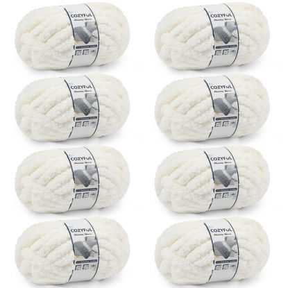 Picture of Cozyful Chunky Yarn for Hand Knitting - #10 Chunky Chenille Yarn, Jumbo Big Thick Chunky Yarns for Crocheting, Super Bulky Chunky Knit Blanket Yarns, 8 Skein (25 yds 8 oz Each Skein), Cream
