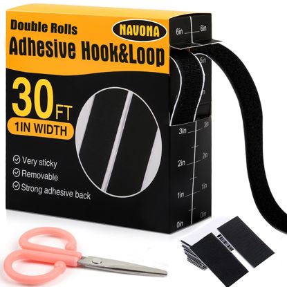 Picture of Navona 30Ft x 1 Inch Hook and Loop Strips with Adhesive - 2 Rolls Heavy Duty Hook and Loop Tape with Backing for Home, Office, School, and Crafting Projects, Black