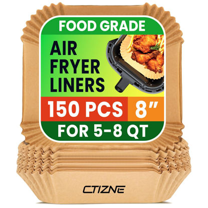 Picture of Air Fryer Liners Disposable, 150Pcs 8" Square [Food Grade Material] Unbleached Parchment Paper Liners Non-Stick & Waterproof Oilproof for 5-8 QT Airfryer Basket, Baking, Roasting Microwave, Oven