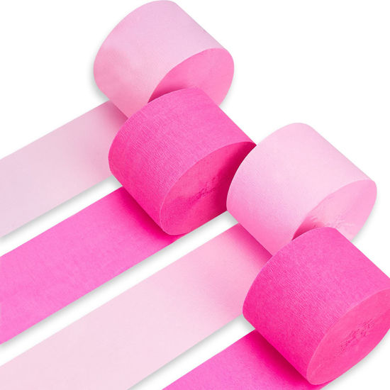 Picture of PartyWoo Crepe Paper Streamers 4 Rolls 328ft, Pack of Hot Pink and Pink Crepe Paper for Party, Wedding, Birthday, Baby Shower Decorations, Valentines Day Decorations (1.8 Inch x 82 Ft/Roll)