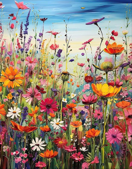 Picture of BYGFHLYW Diamond Art Painting Kits for Adults, Sea of Flowers 5D Diamond Painting Dots Art Kits for Adults Beginner, Flowers DIY Full Round Gem Crystal Art Paint by Diamond, Home Wall Decor 12x 16 in