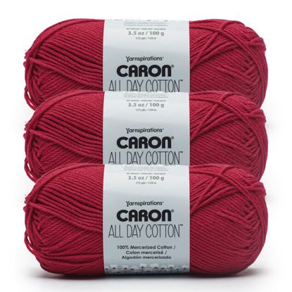 Picture of Caron All Day Cotton - 3 Pack of 173 Yards/3.52 oz Red Lip 100% Mercerized Cotton Yarn