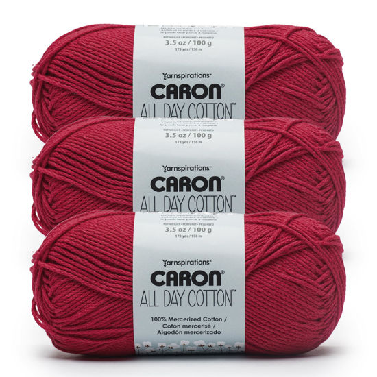 Picture of Caron All Day Cotton - 3 Pack of 173 Yards/3.52 oz Red Lip 100% Mercerized Cotton Yarn
