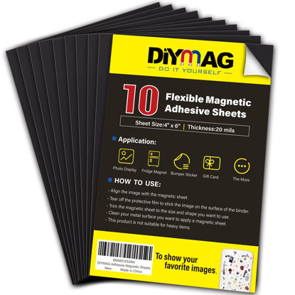 Picture of DIYMAG Magnetic Adhesive Sheets, 4" x 6" 10 Pack Cuttable Magnets Flexible Magnet Sheet with Adhesive for Crafts Photos Classroom Decorations Easy Peel and Stickers for Planning Organization