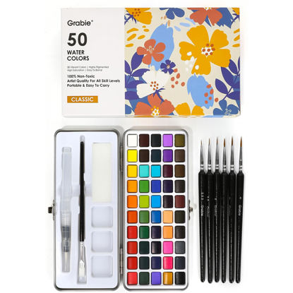 Picture of Grabie 50 Colors Watercolor Paint Set, Detail Paint Brush Included, Watercolor Paints, Painting Sets, Art Supplies for Painting, Travel Watercolor Set, Amateur Hobbyists