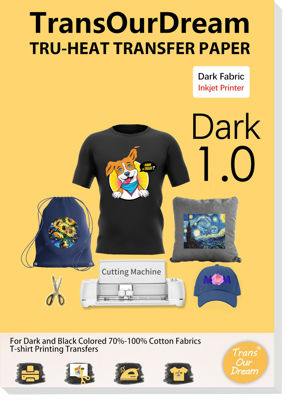 Picture of TransOurDream Tru-Iron on Heat Transfer Paper for Dark Fabric (20 Sheets, 8.5x11") T Shirt Transfers Paper for Inkjet Printer Printable Heat Transfer Vinyl for T-Shirts 