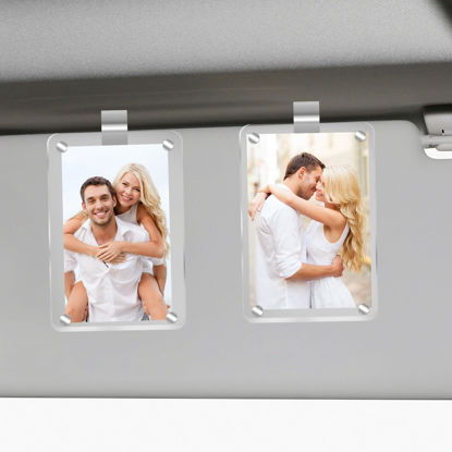 Picture of 2Pcs Car Picture Holder, Acrylic Magnetic Personalized Photo Holder Car Accessories Car Photo Holder Car Visor Clip, Personalized Car Picture Frame, Suitable for Adding Family or Personal Photos