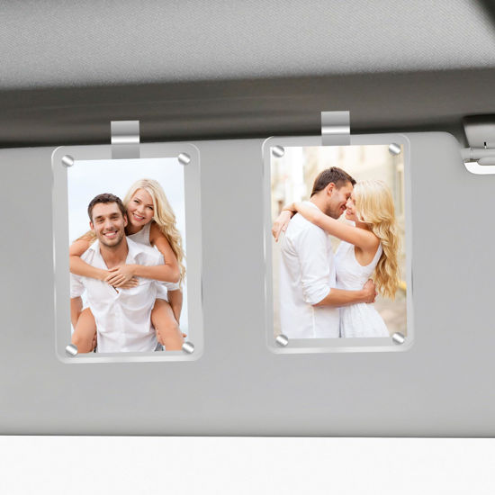 Picture of 2Pcs Car Picture Holder, Acrylic Magnetic Personalized Photo Holder Car Accessories Car Photo Holder Car Visor Clip, Personalized Car Picture Frame, Suitable for Adding Family or Personal Photos