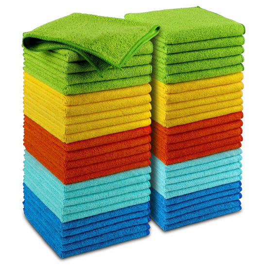 Picture of AIDEA Microfiber Cleaning Cloth, 50PK, Microfiber Towels for Cars, Premium Wash Cloths, Dusting Cloth Cleaning Rags, Absorbent Towels for SUVs, House, Kitchen, Window, Cleaning Supplies12×12"