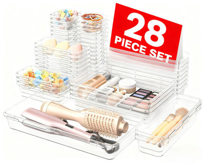 Picture of A-LuGei 【Military Grade】 Drawer Organizer, 【𝟱𝗦𝗶𝘇𝗲】 Makeup organizer, 【Holds 177 Items】 Bathroom Organizers and Storage, Organization and Storage, Desk Drawer Organizer for Bathroom Vanity